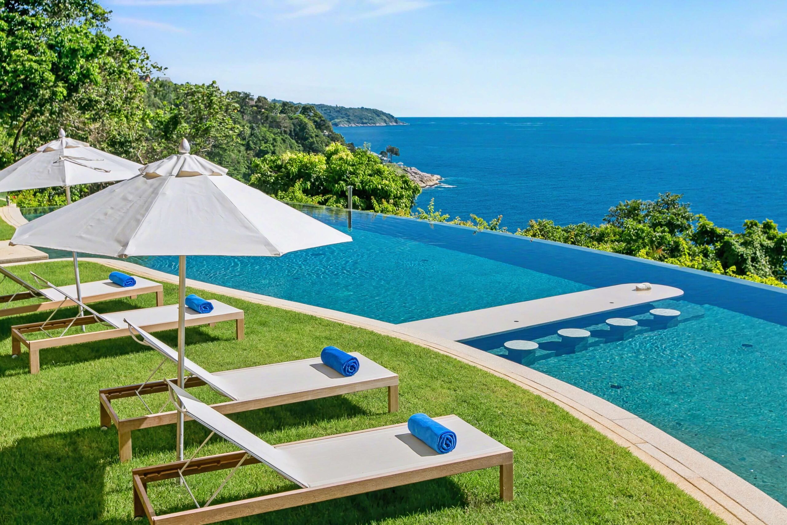 Pool deck with ocean views